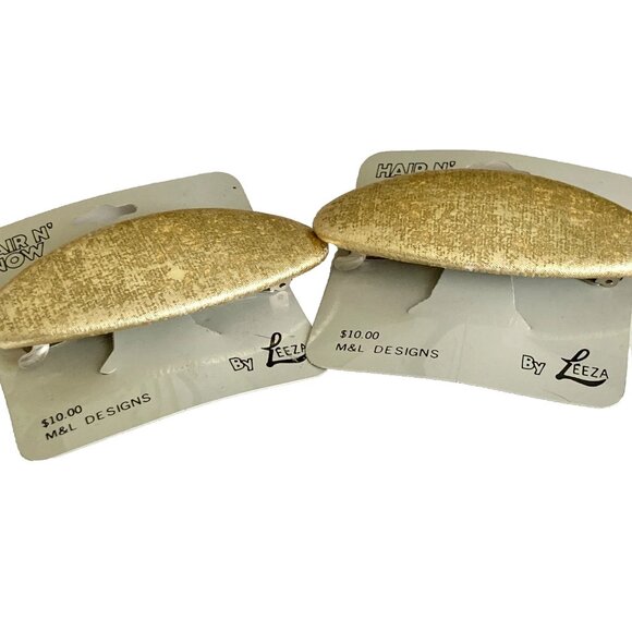 Vintage Gold Metallic Fabric Oval French Barrette 80s 90s Leeza Long Hair 3.5" - Picture 5 of 8